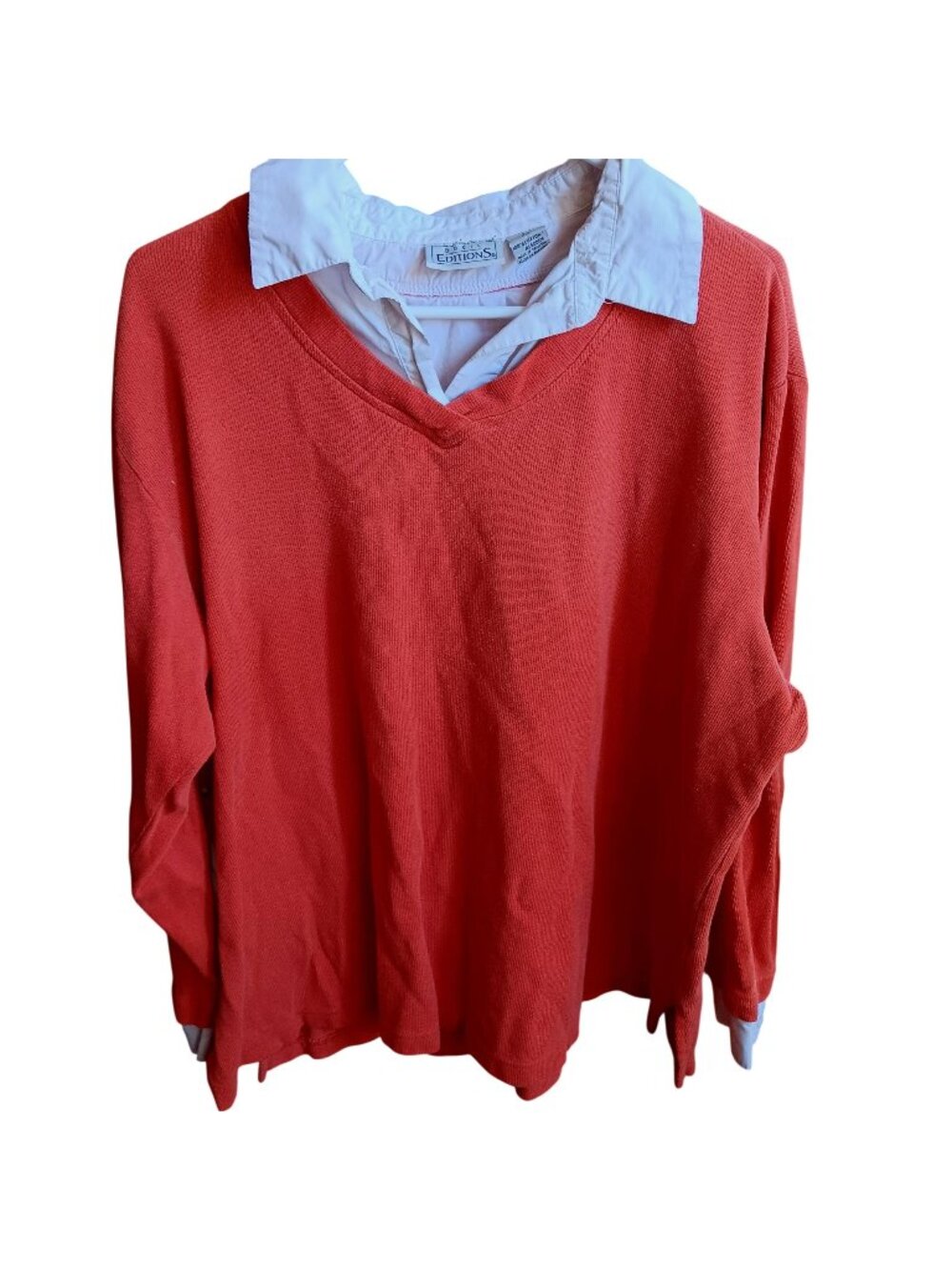 Vintage Y2K Rugby Pullover 2X Basic Editions Womens Coral Long-Sleeve Collared